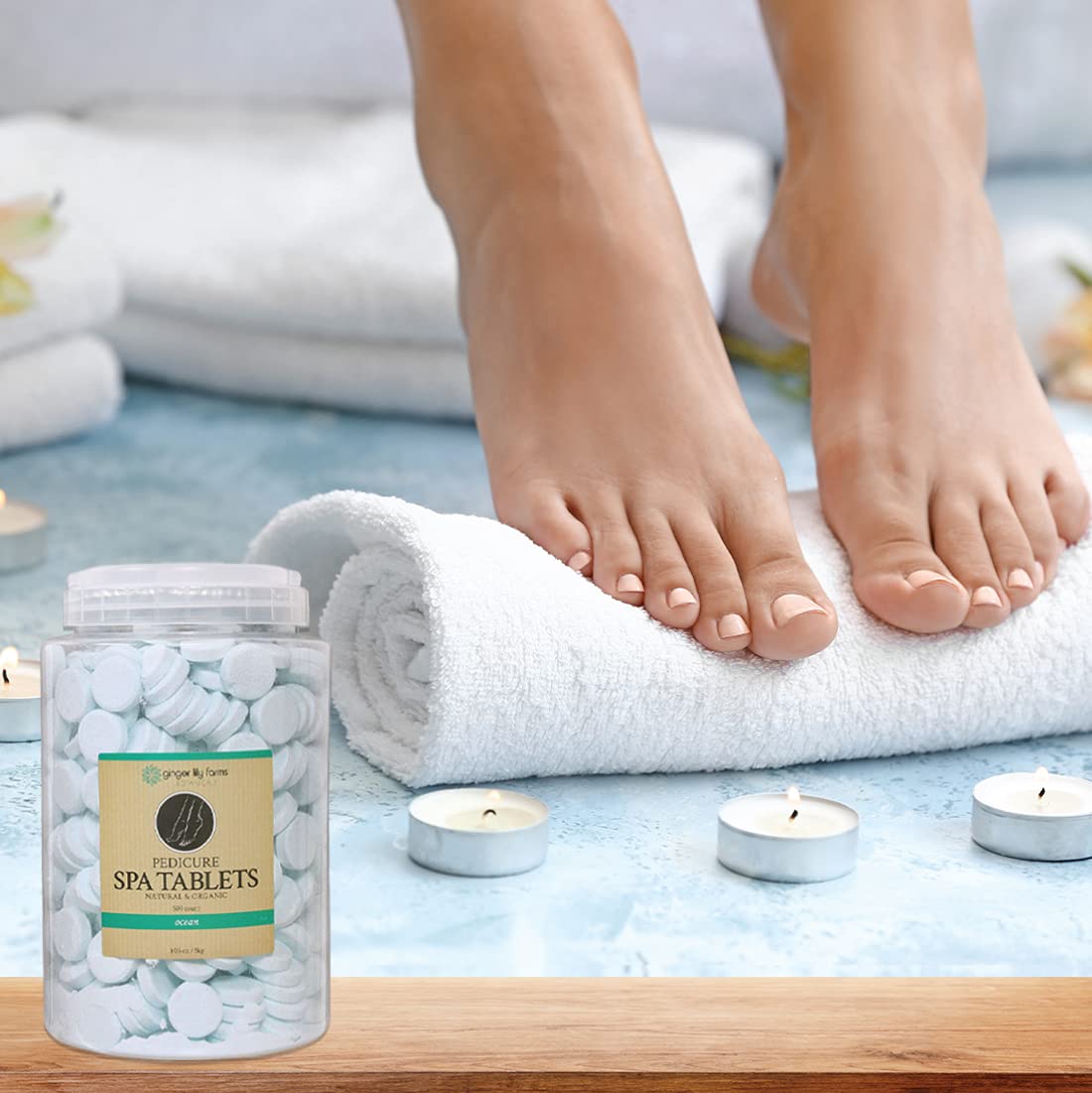 Aroma oceánico durante la pedicura con las tabletas.