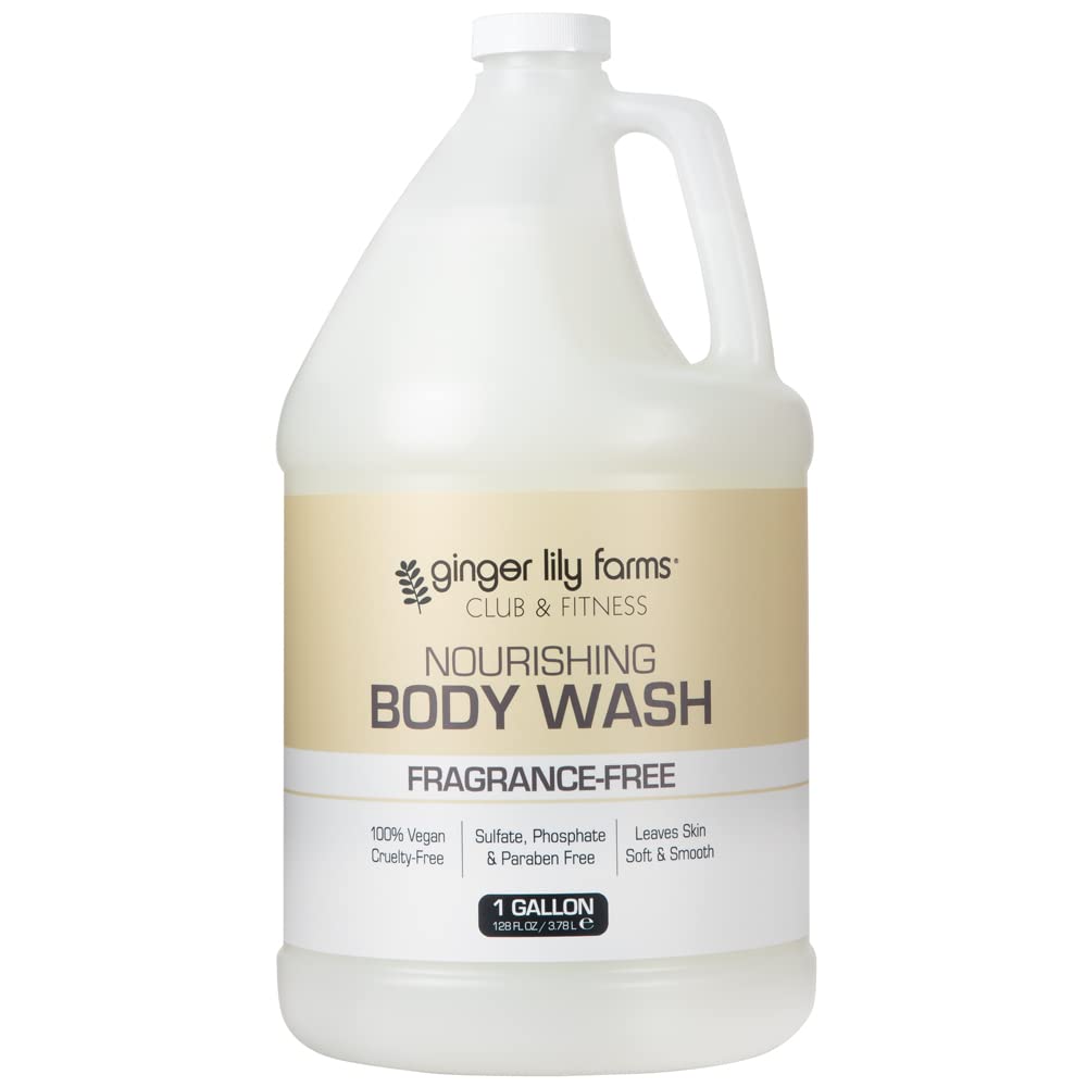 Gel corporal Ginger Lily Farms Club & Fitness, botella frontal, limpieza suave