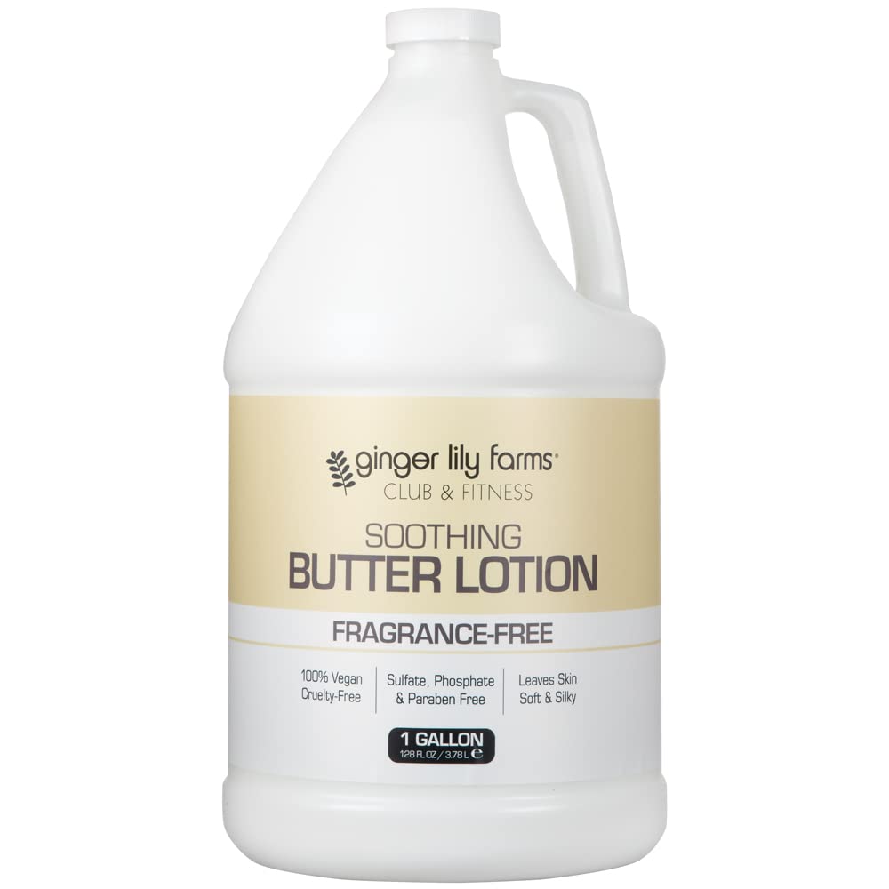Ginger Lily Farms soothing butter lotion gallon packaging for easy refills