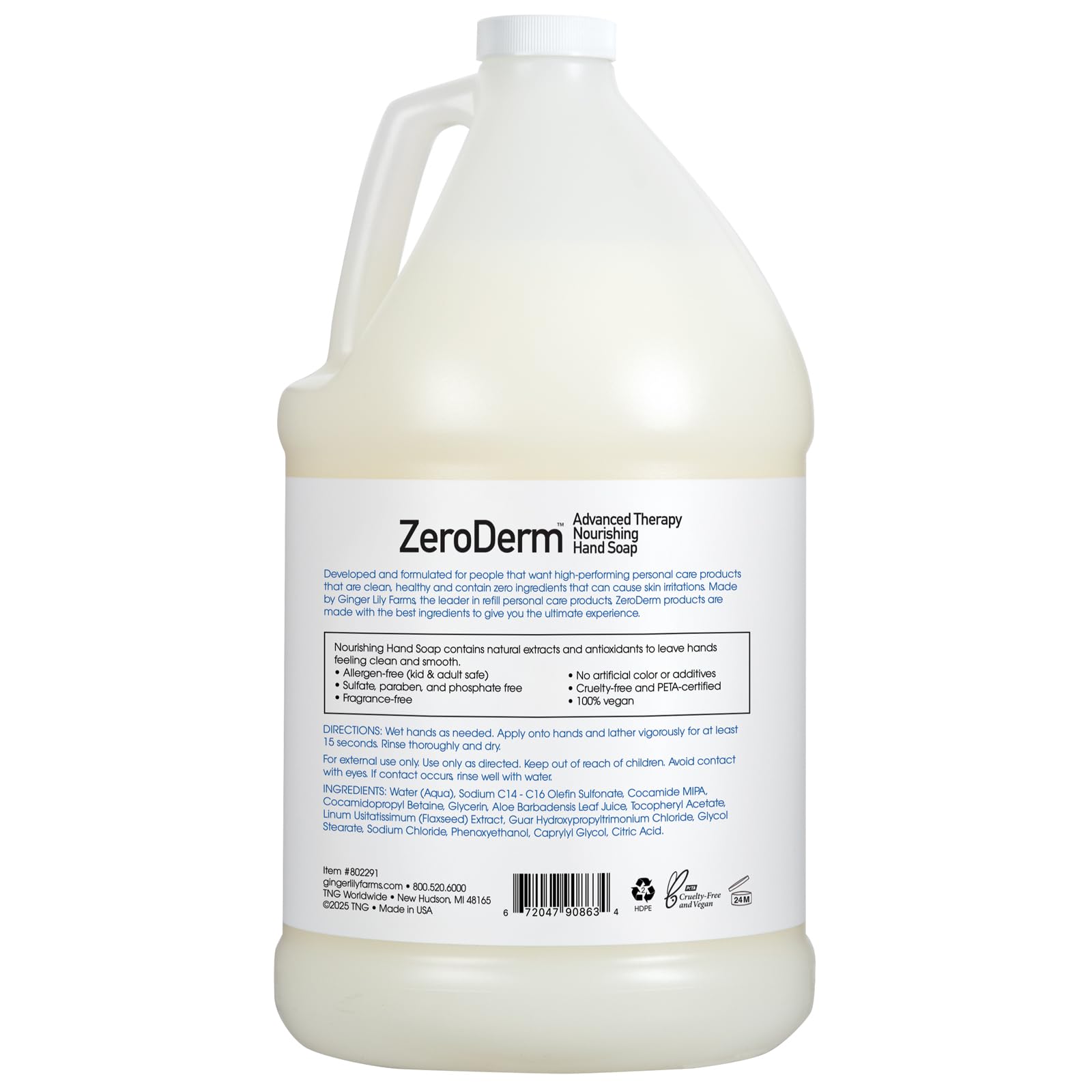Ginger Lily Farms ZeroDerm Jabon Manos: envase principal listo para uso diario.