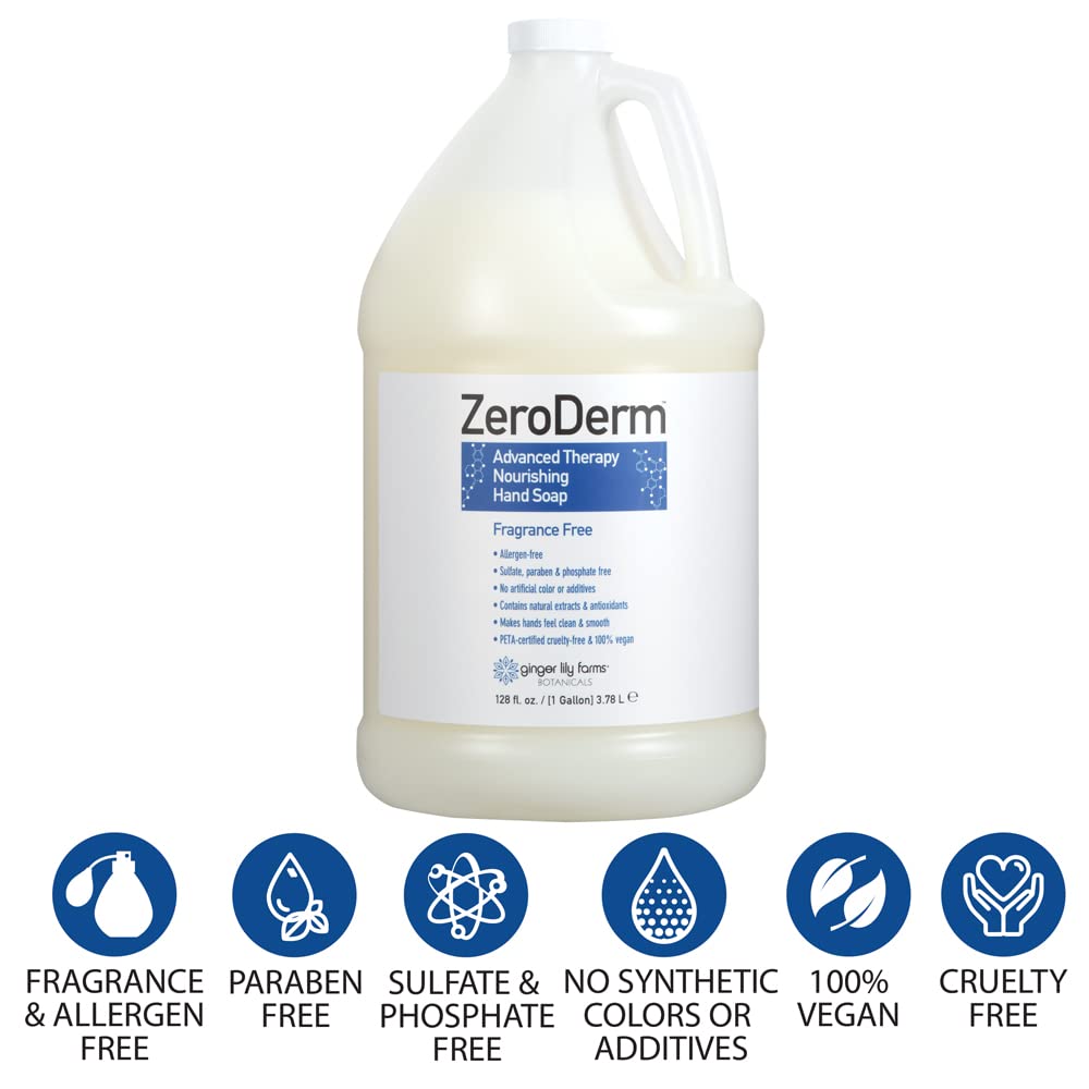 Ginger Lily Farms ZeroDerm Jabon Manos: etiqueta sin fragancia para piel sensible.