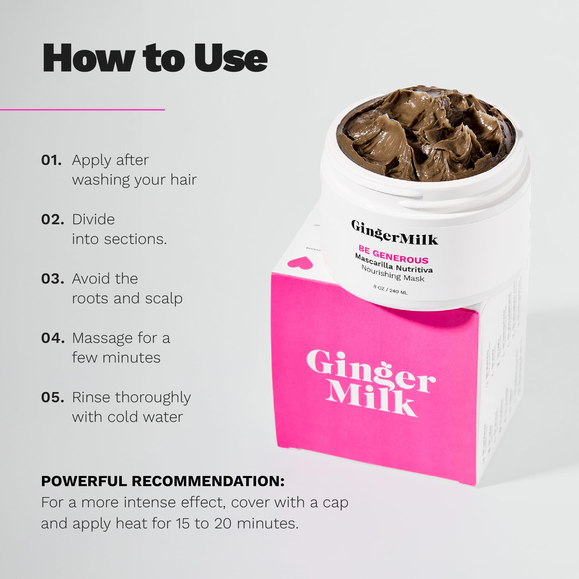 Ginger Milk Natural Care Ingredientes veganos y libres de sulfatos cuidan el cabello.
