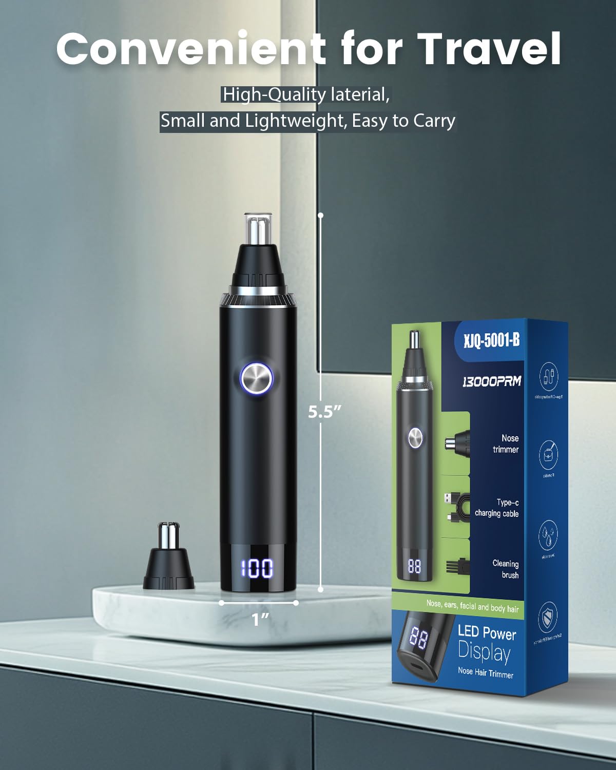 Ginity recortador nasal IPX7, resistente al agua y fácil limpieza.