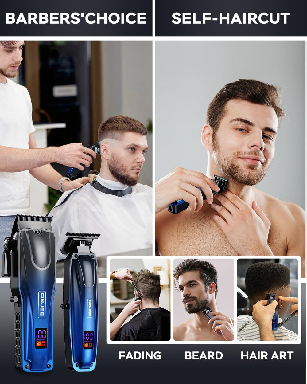 GinJee Tondeuse Pro, lames de précision pour contours nets.