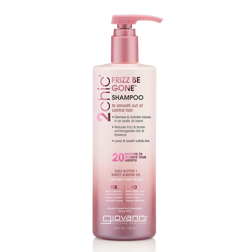 GIOVANNI 2chic Frizz Be Gone botellas mostrando estilo y facilidad de manejo