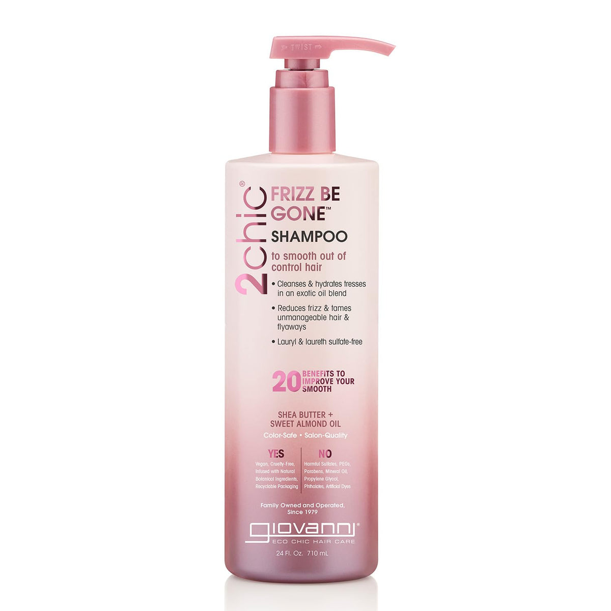 GIOVANNI 2chic Frizz Be Gone botellas mostrando estilo y facilidad de manejo