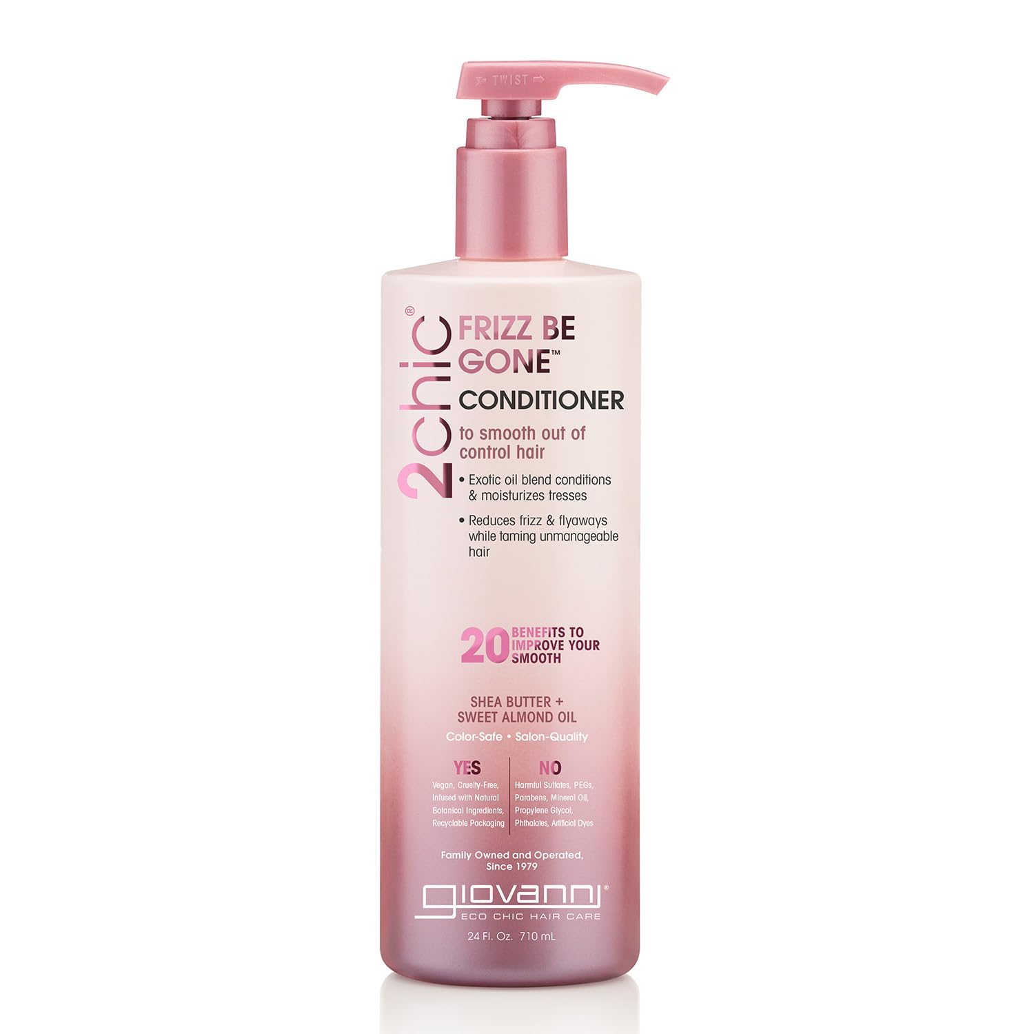 Giovanni 2chic Frizz Be Gone: botella de acondicionador, reduce frizz y suaviza el cabello.
