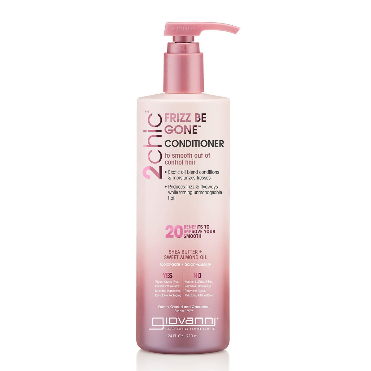 Giovanni 2chic Frizz Be Gone: botella de acondicionador, reduce frizz y suaviza el cabello.