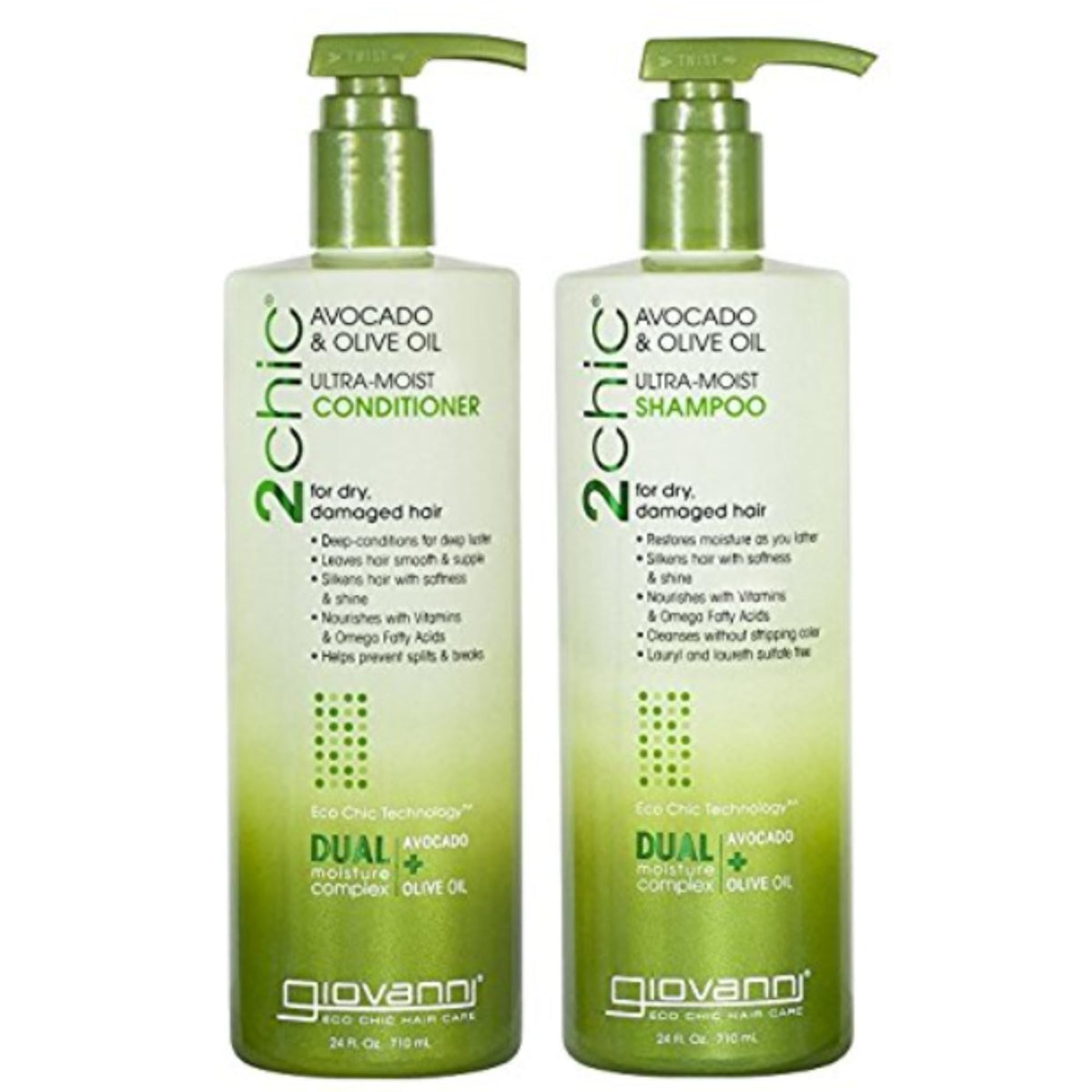 Giovanni 2Chic Ultra-Moist set champú y acondicionador para hidratación y brillo.