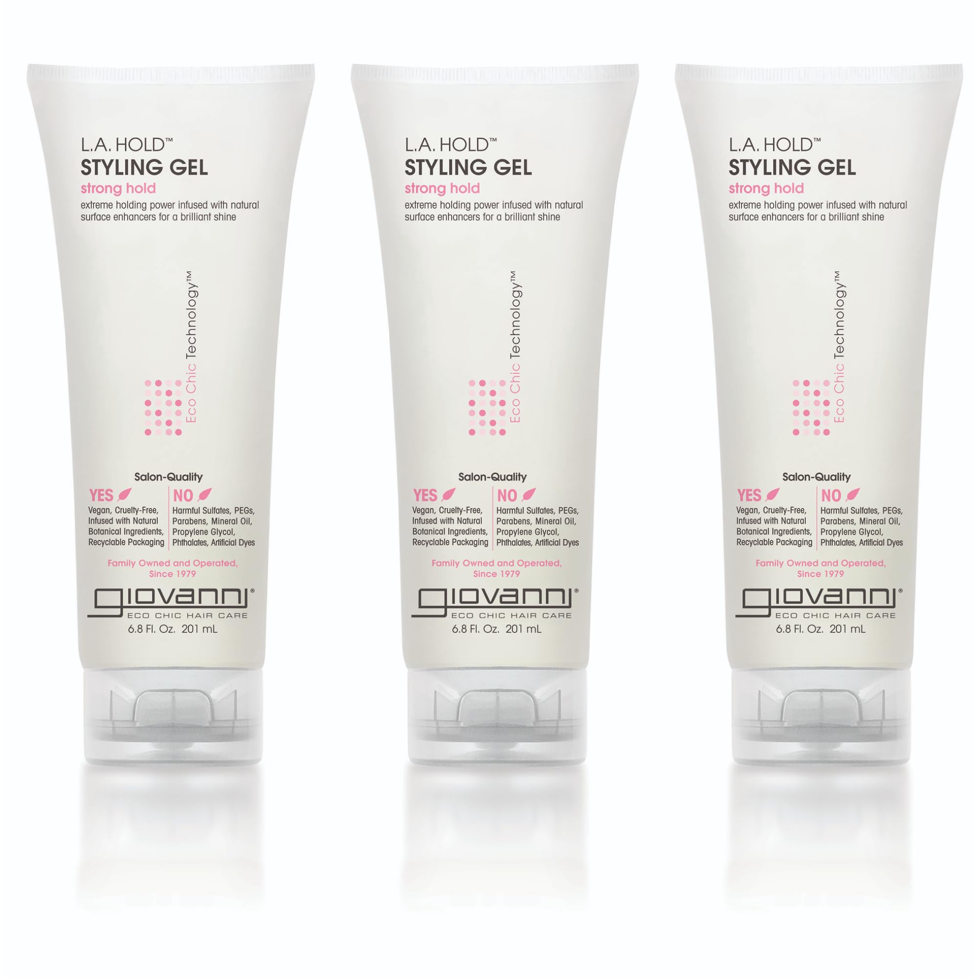 GIOVANNI LA Hold Styling Gel pack de 3 botellas para todo tipo de cabello.