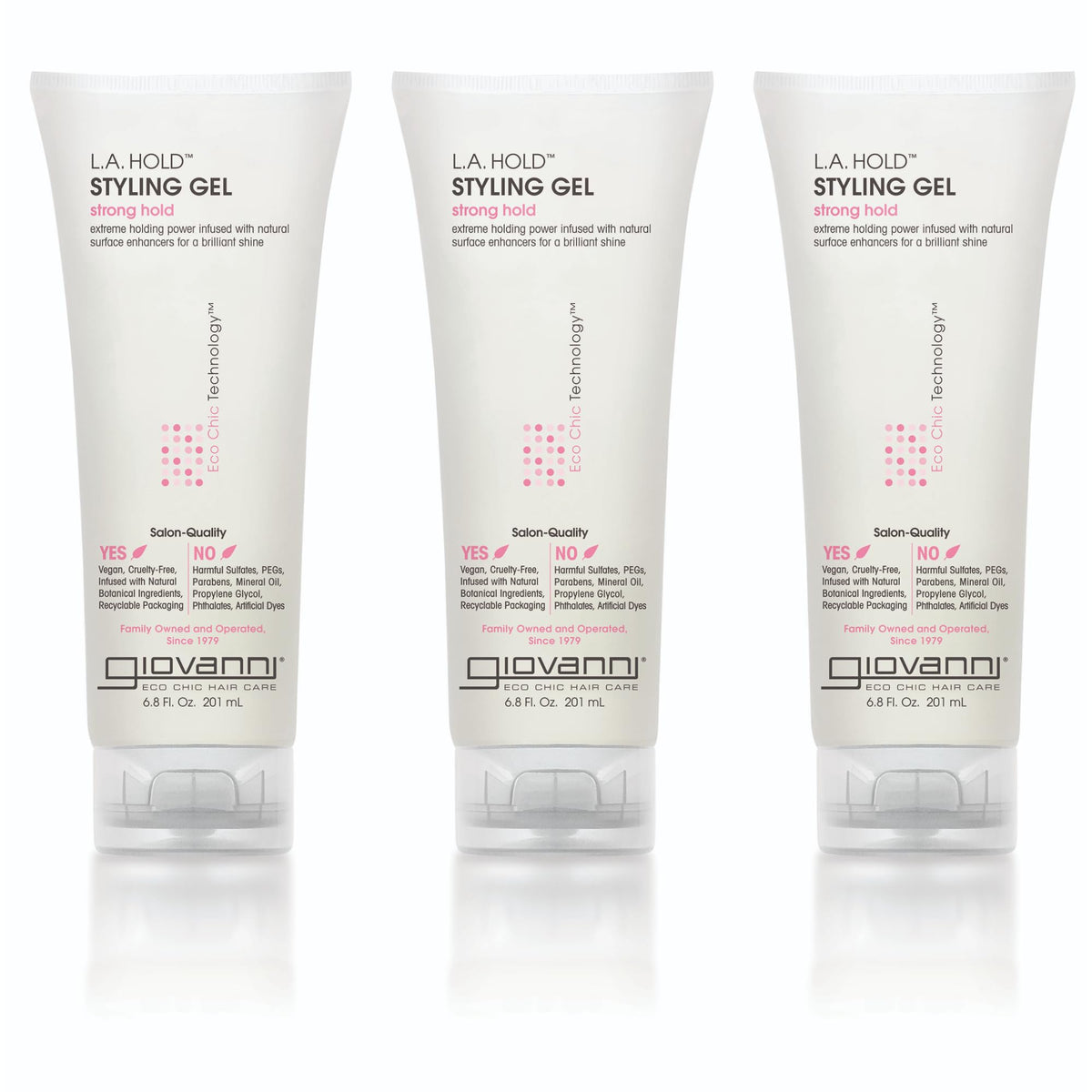 GIOVANNI LA Hold Styling Gel pack de 3 botellas para todo tipo de cabello.