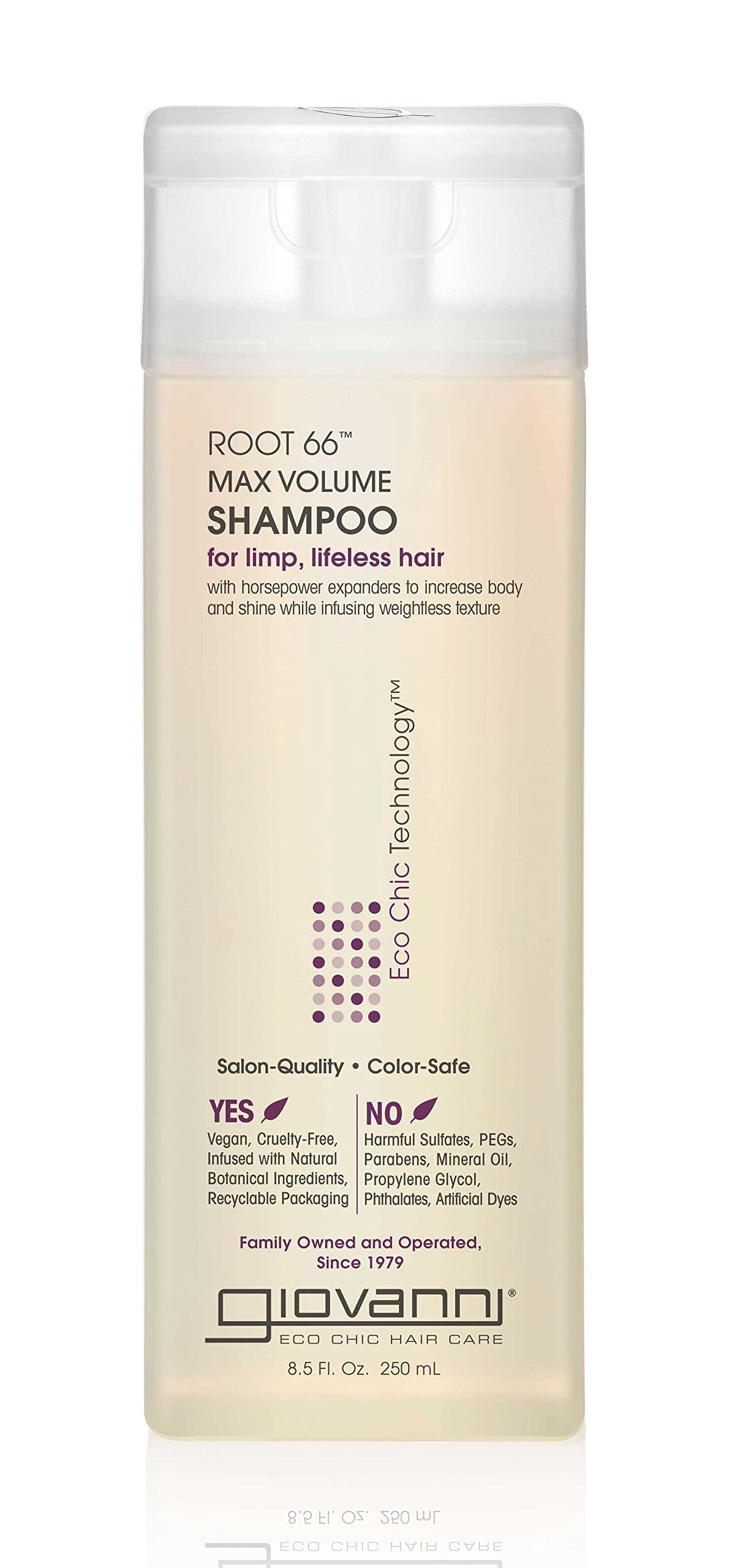 Giovanni Root 66 Volumen Máximo Shampoo, botella elegante para volumen duradero.