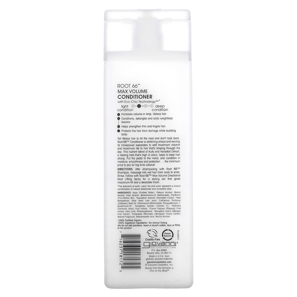 Giovanni Root 66 Max Volume Conditioner textura cremosa ofrece hidratación suave y brillo saludable.