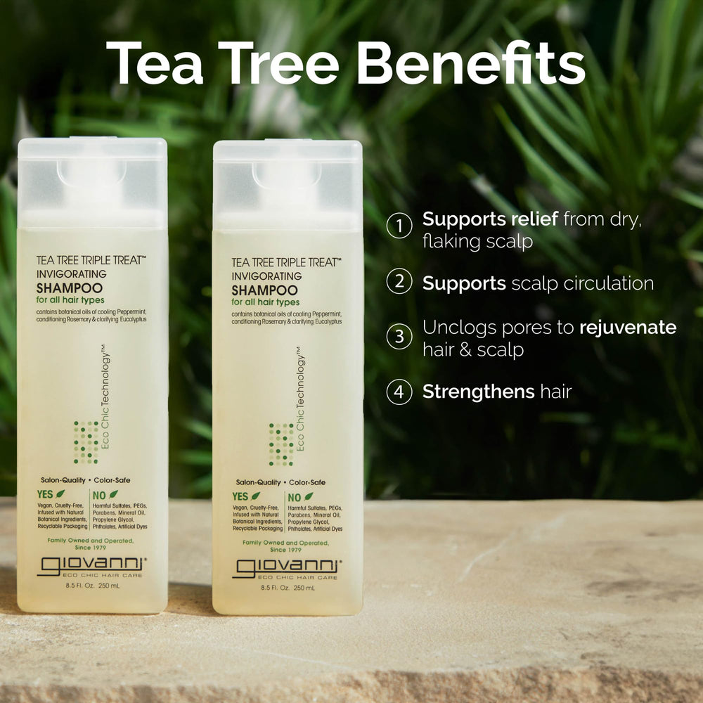 GIOVANNI Tea Tree Triple Treat Shampoo packaging-reciclable con cuidado responsable