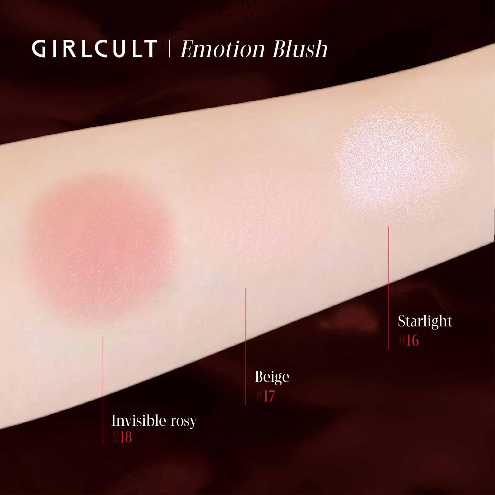 GIRLCULT crema-polvo rubor, acabado mate suave que resalta rasgos.