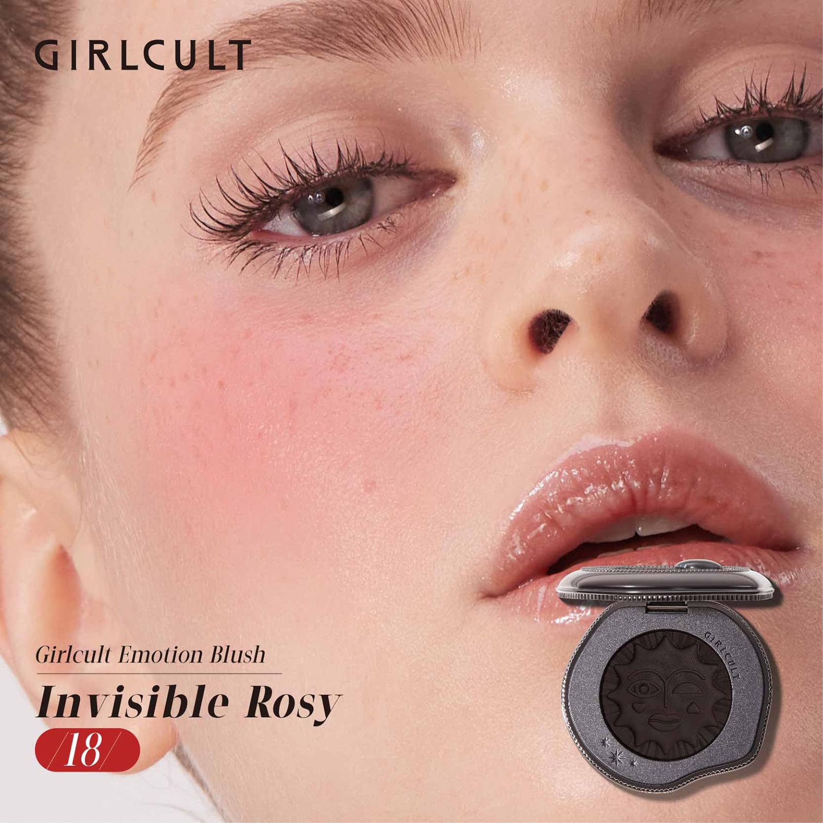 GIRLCULT crema-polvo rubor, aplicación fácil, para tono suave y uniforme.