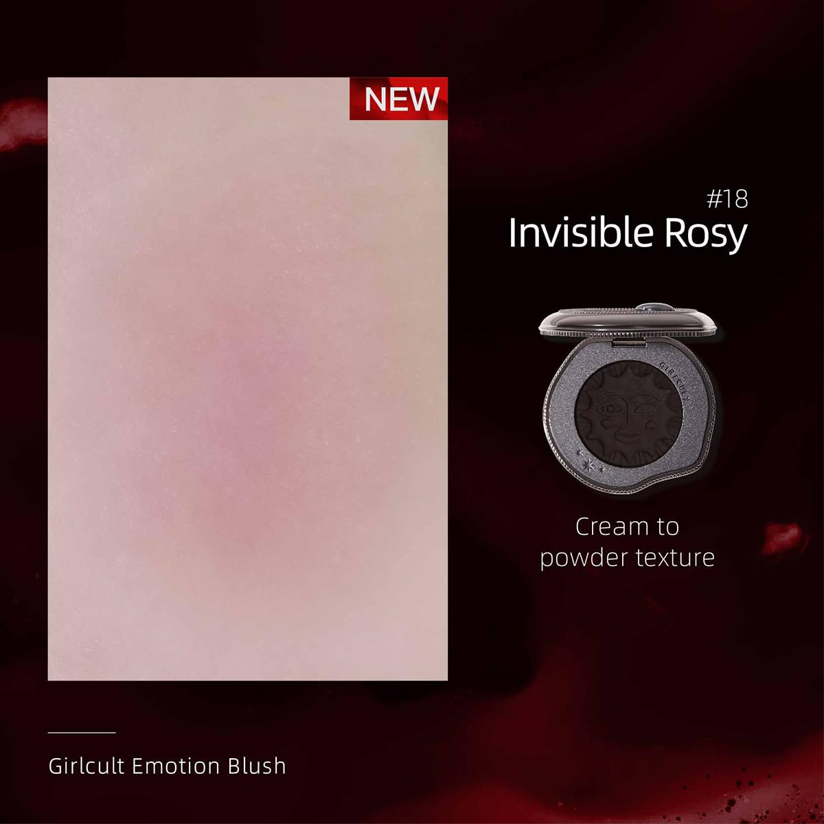 GIRLCULT crema-polvo rubor, textura sedosa, favorece una aplicación suave y homogénea.