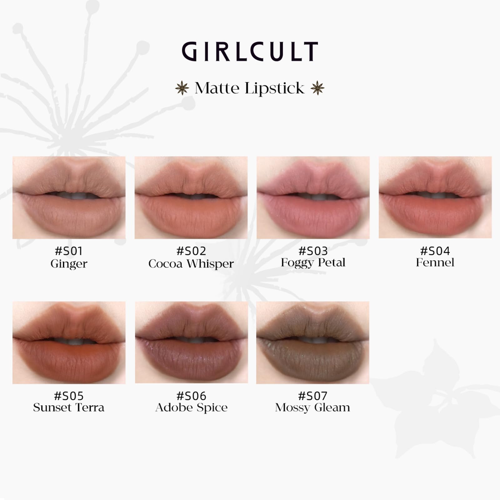 GIRLCULT Matte Lipstick, primer plano de labios que promete durabilidad y color estable.