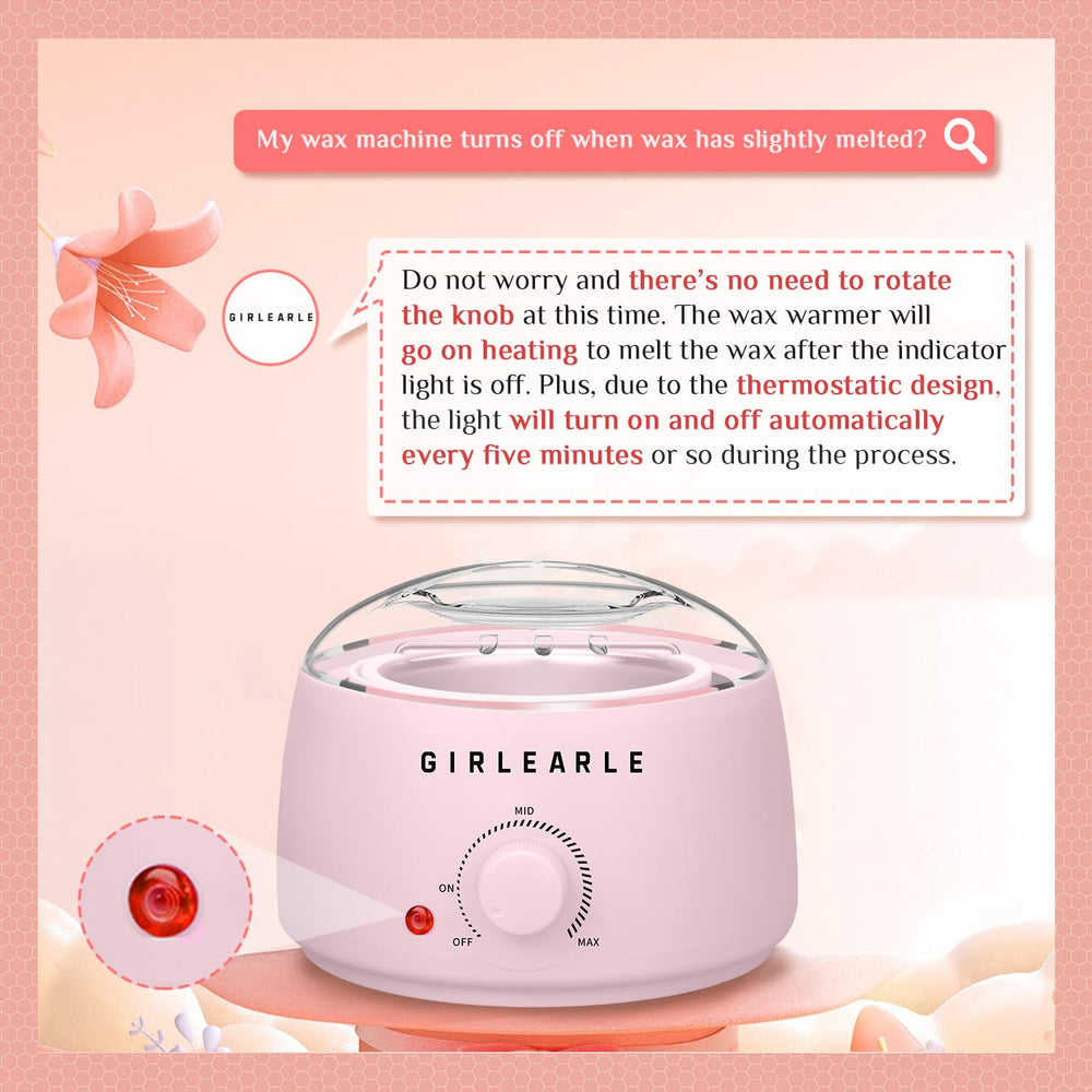 GIRLEARLE adjustable temperature control for comfortable waxing.