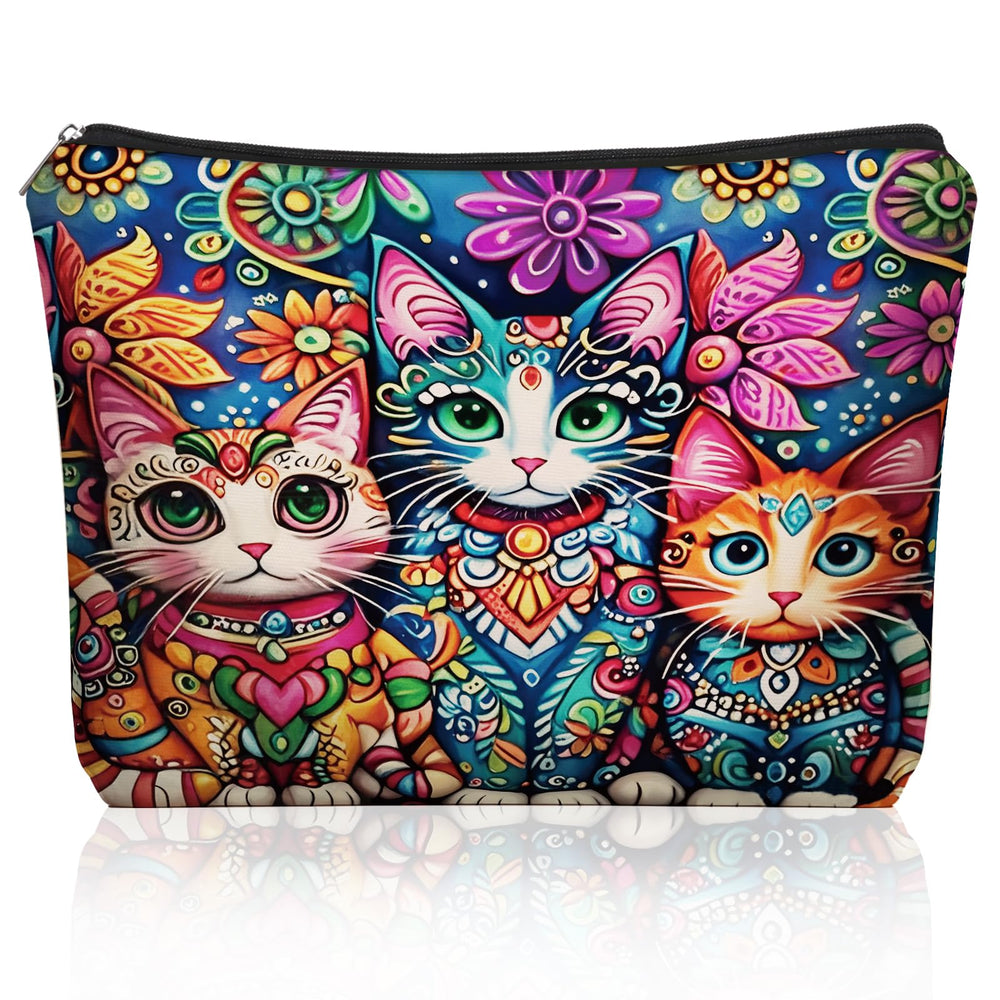 Girlly bolso maquillaje gato bohemio frontal, perfecto para cosméticos y accesorios.