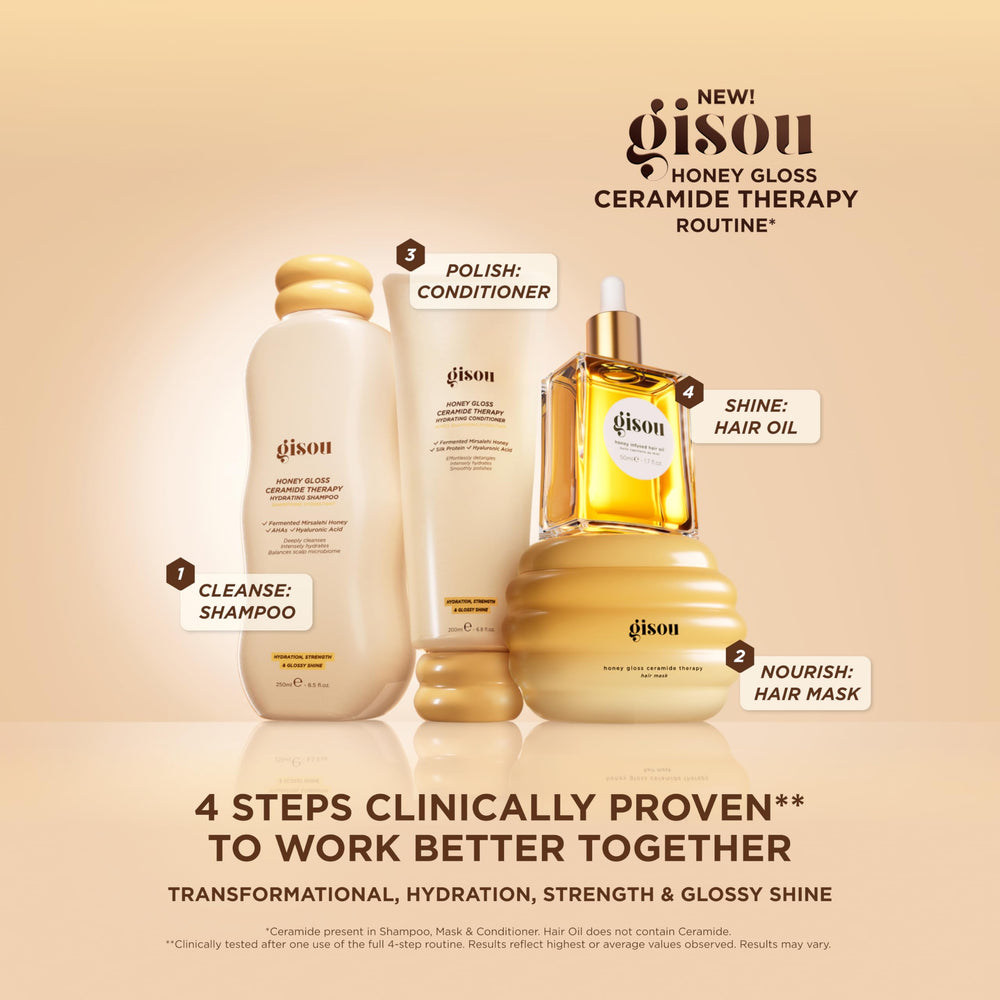 Gisou Honey Gloss Ceramide Therapy après-shampoing - Parfum délicat et texture agréable.
