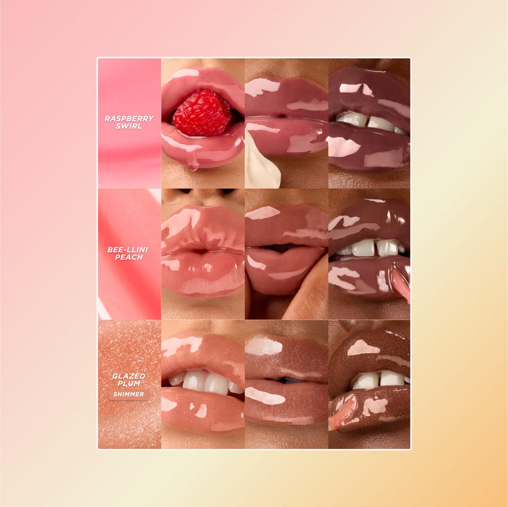 Gisou tono gloss para brillo cálido en miel, sandía, mango y frambuesa.