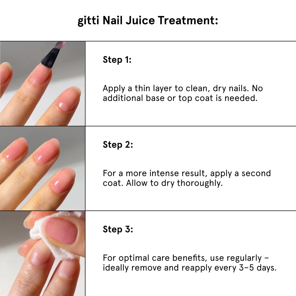 gitti Nail Juice, aplicador de pincel para capa fina y uniforme.
