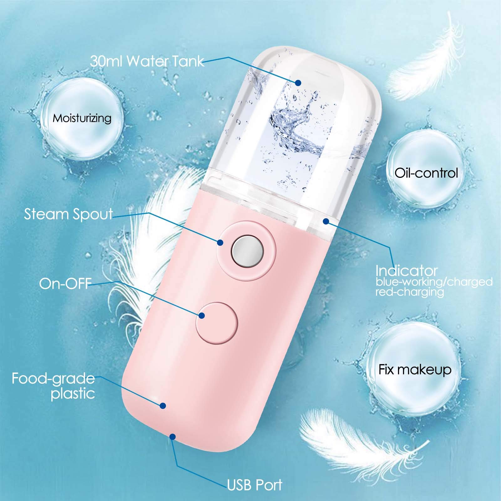 GIVERARE Nano vaporizador facial, batería de 500 mAh para sesiones rápidas y eficientes.