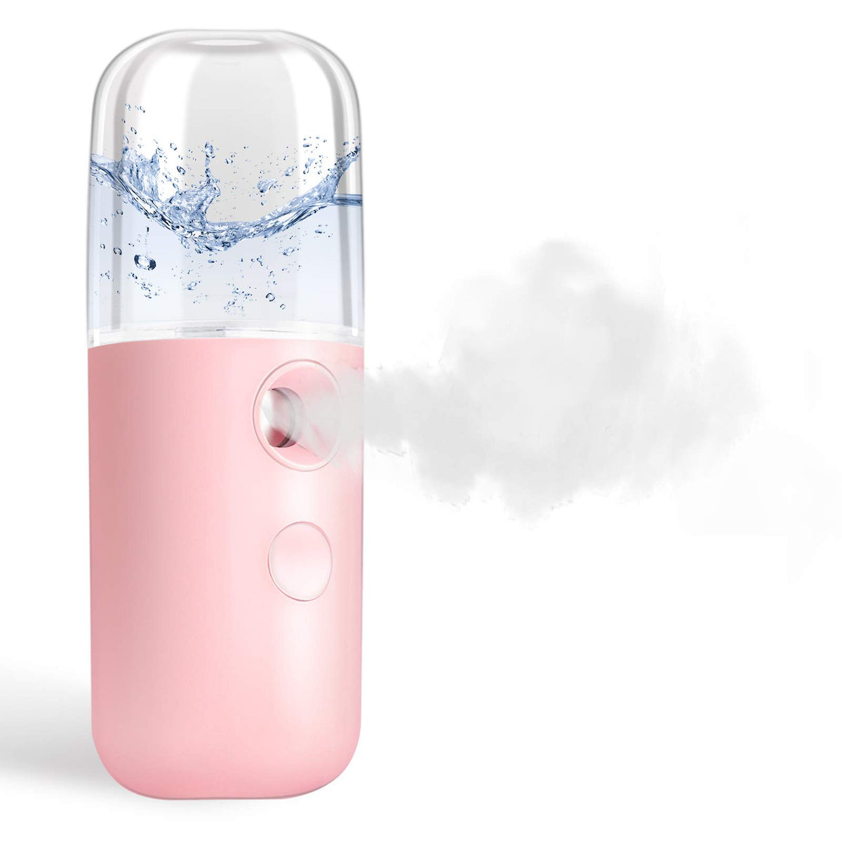 GIVERARE Nano vaporizador facial rosa, vista frontal para resaltar su diseño elegante y compacto.