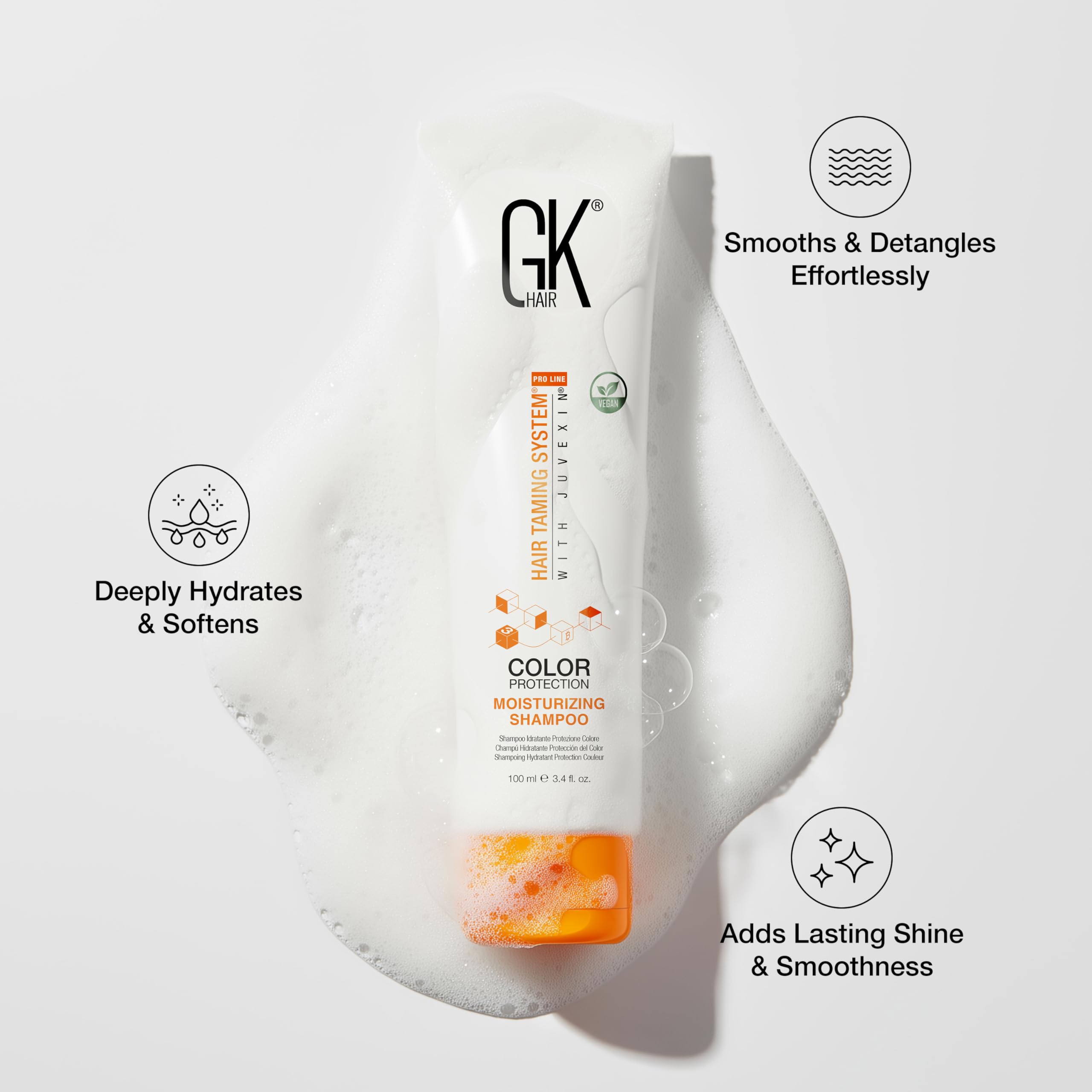 GK HAIR protección de color, mantiene el color y suavidad entre lavados.