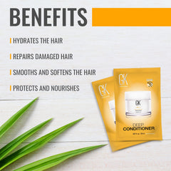 Textura cremosa GK HAIR para aplicación fácil en cabello seco.