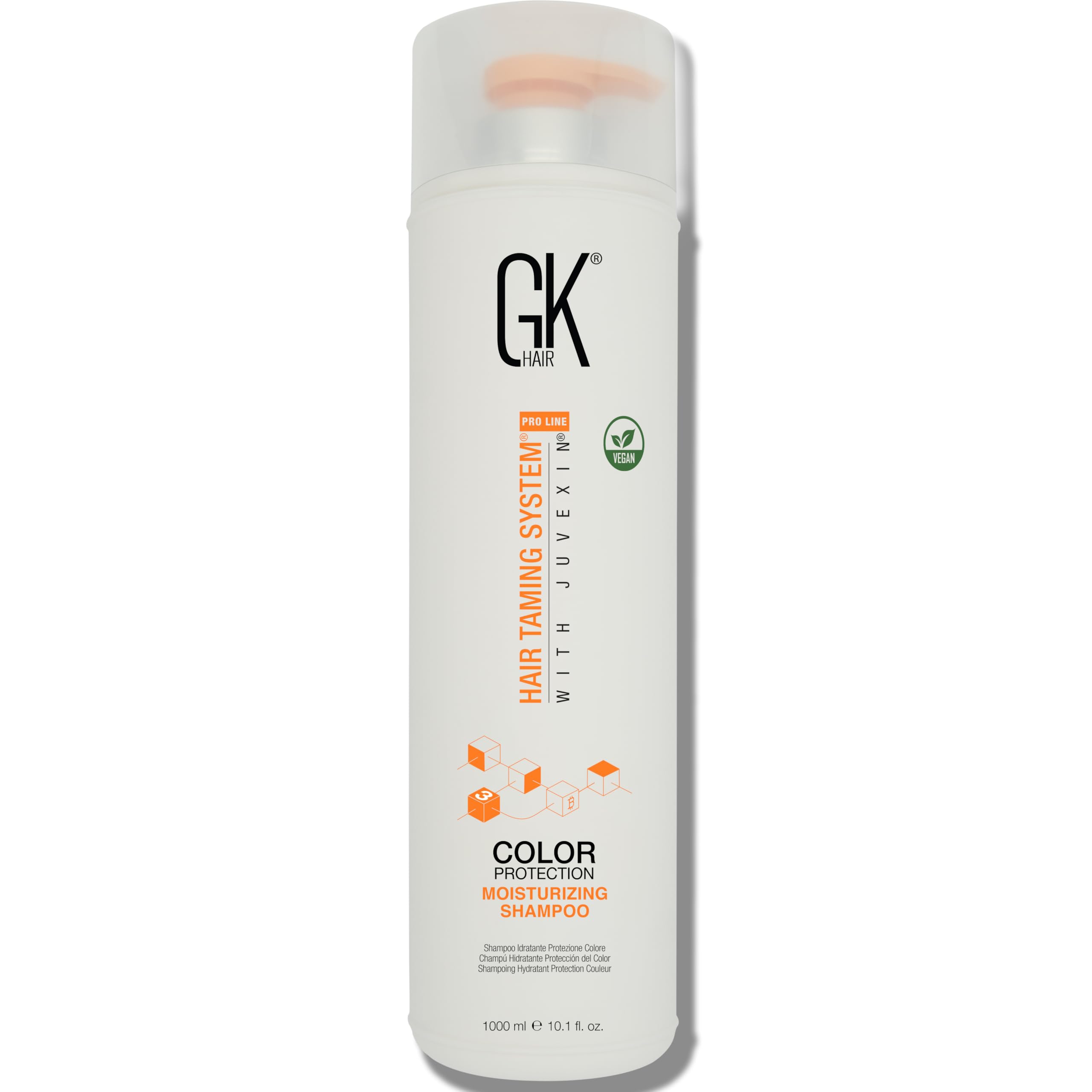 GK HAIR, botella de champú color-teñido, protege el color y limpia suavemente.