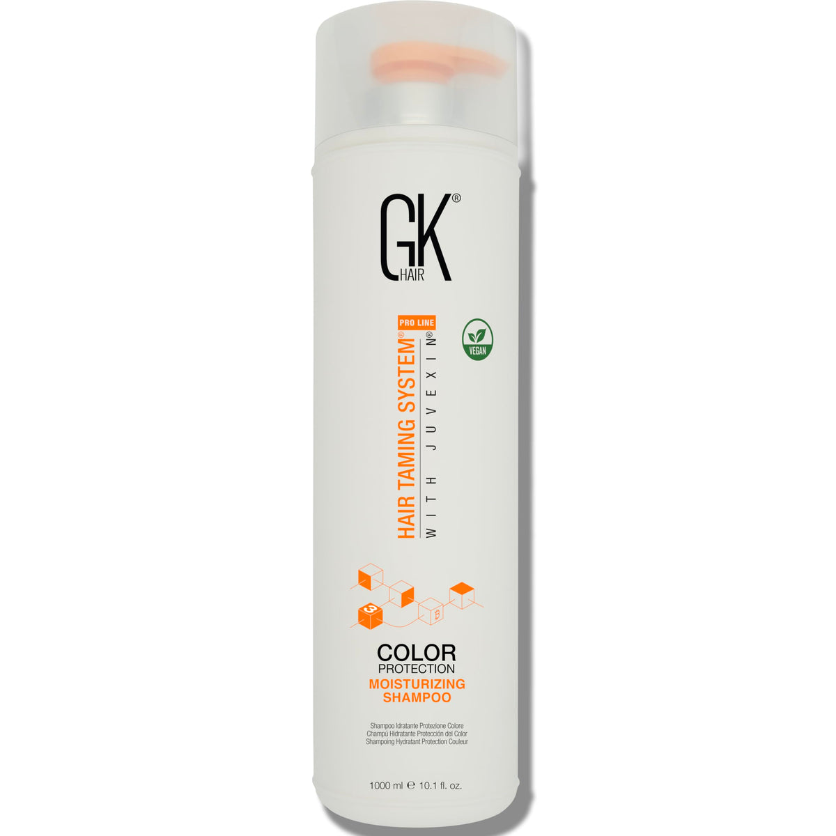 GK HAIR, botella de champú color-teñido, protege el color y limpia suavemente.