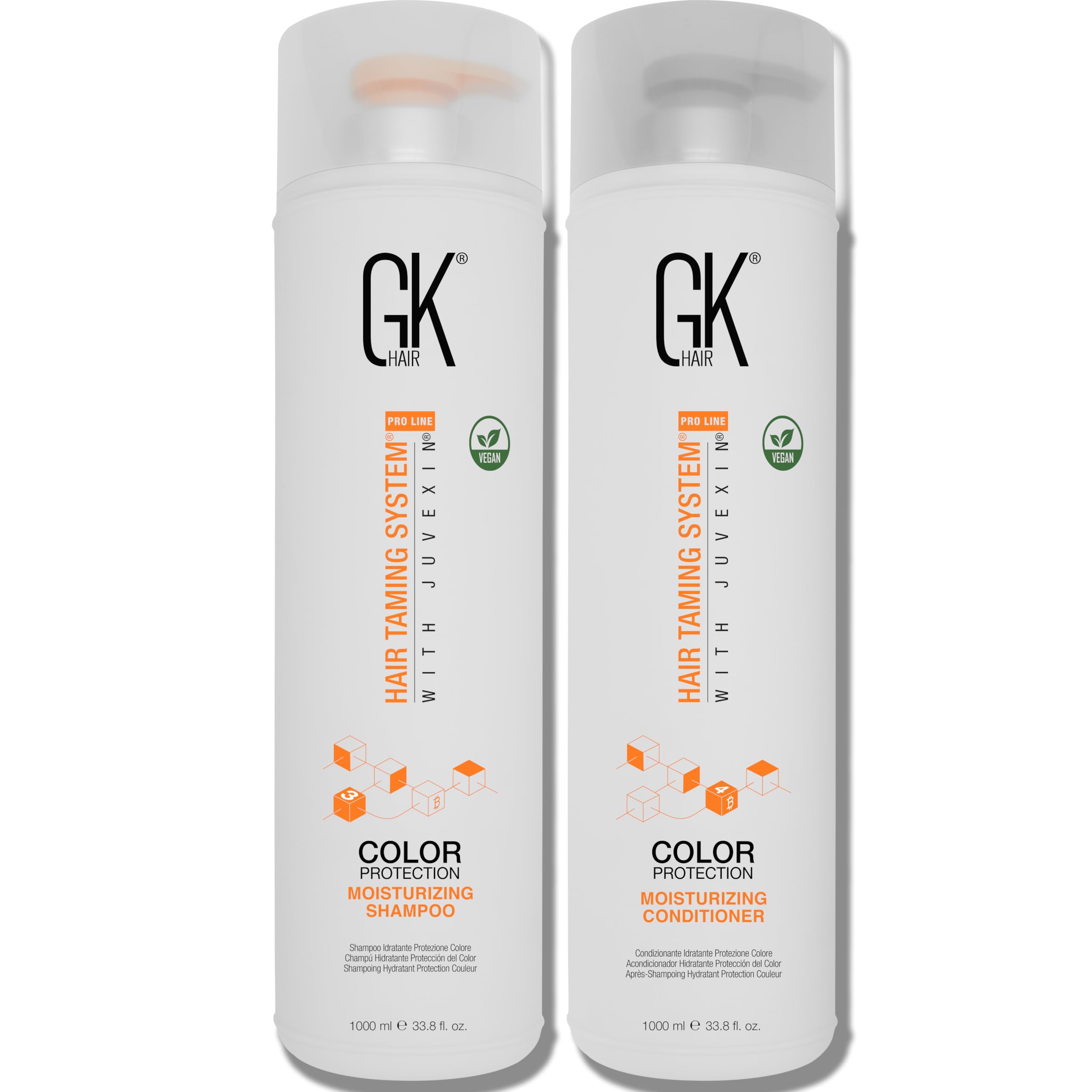 GK HAIR champú hidratante para cabello colorido, limpieza suave y color duradero.
