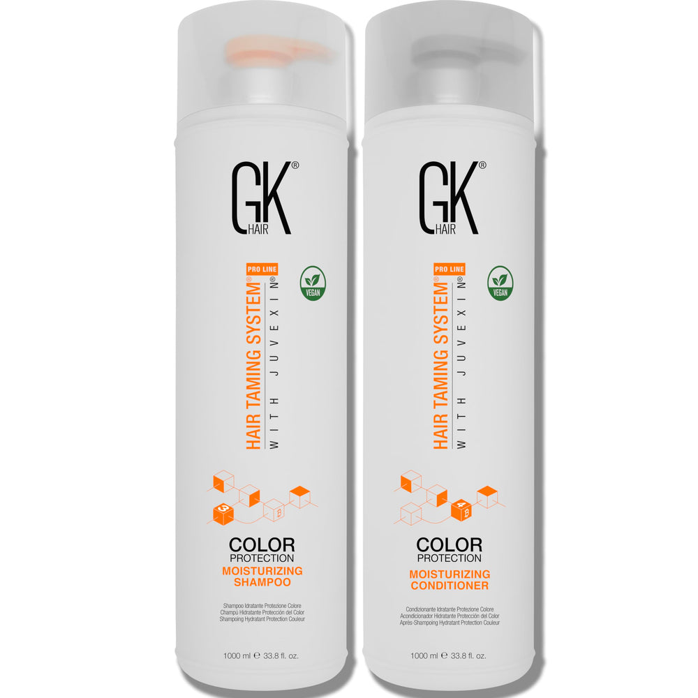 GK HAIR champú hidratante para cabello colorido, limpieza suave y color duradero.