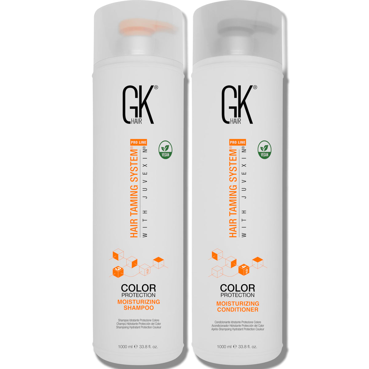 GK HAIR champú hidratante para cabello colorido, limpieza suave y color duradero.
