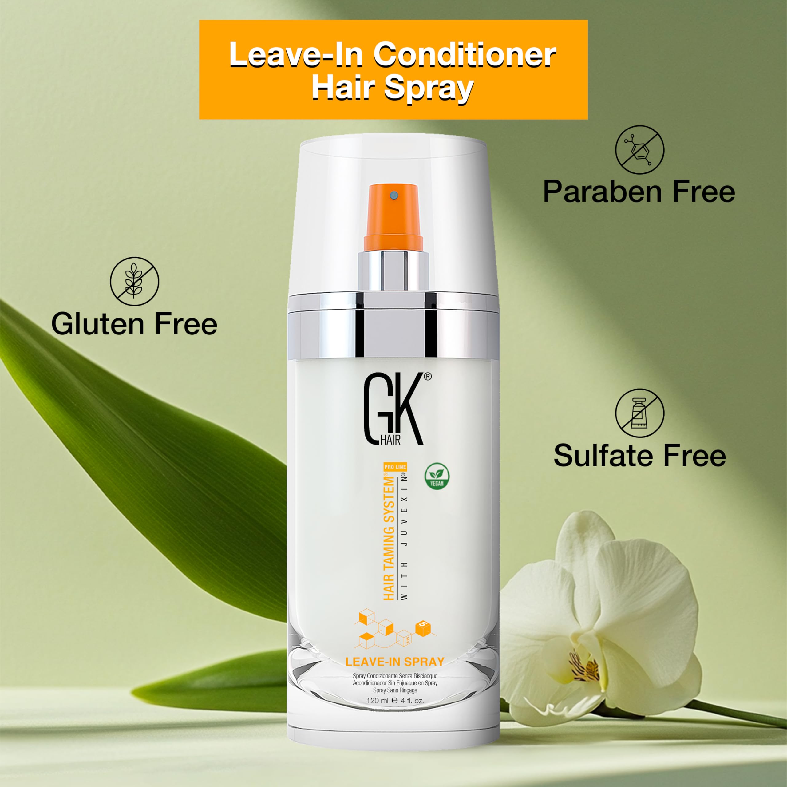 GK HAIR Acondicionador sin aclarado en spray: fórmula con Juvexin para cuidado capilar.