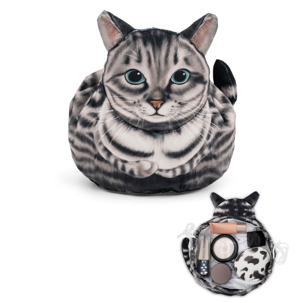  GKIOYRO bolsa maquillaje cordon gato gris, ideal para viajar y organizar cosméticos.