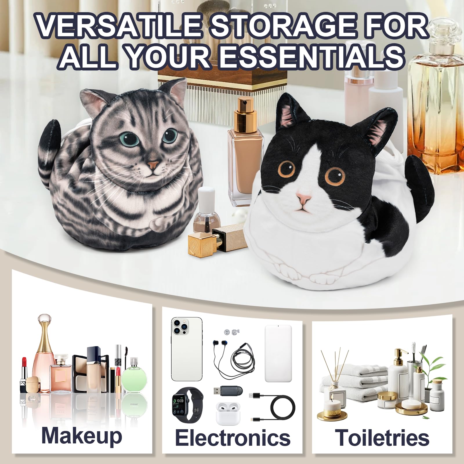  GKIOYRO bolsa con dibujo gato realista, añade encanto al kit de belleza.