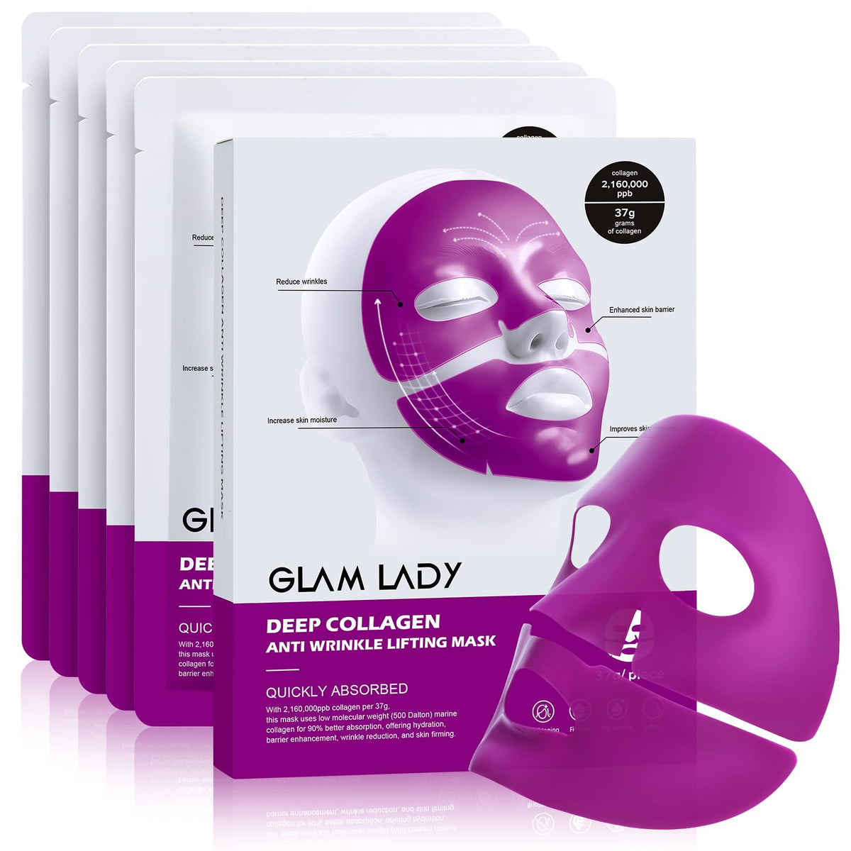 Glam Lady Bio-Colágeno mascarilla facial: hidratación intensa para piel suave.