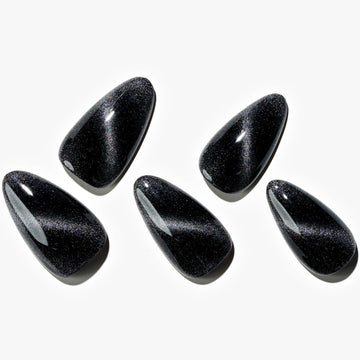 GLAMERMAID Black Cat Eye nails in almond close-up for salon-grade finish