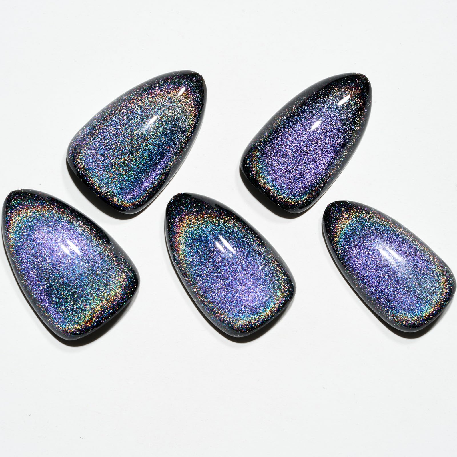 Glamermaid Laser Rainbow Handmade Gel nails show shimmering color shifts for standout style