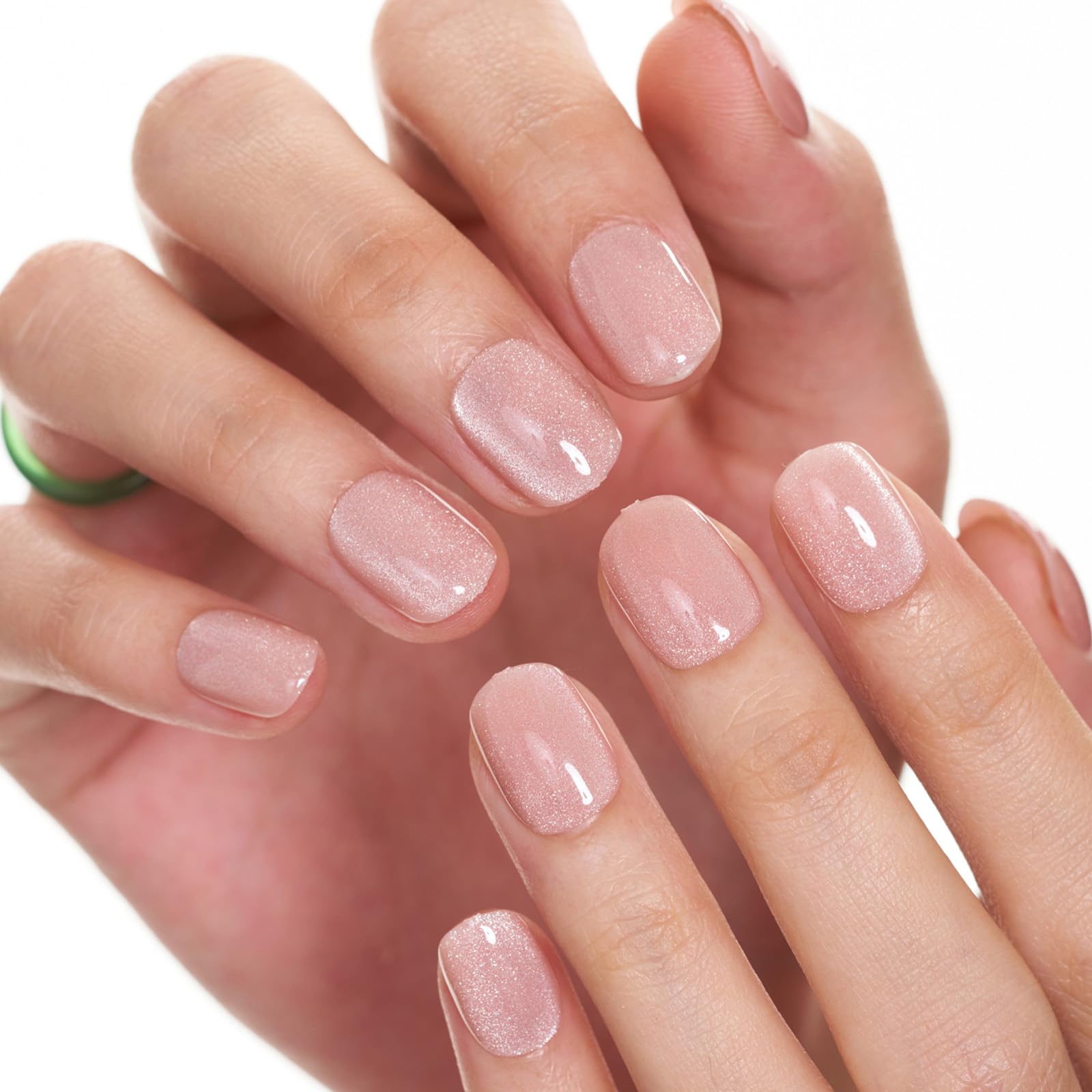 GLAMERMAID uñas postizas nude rosa con brillo gel para un acabado profesional en casa.