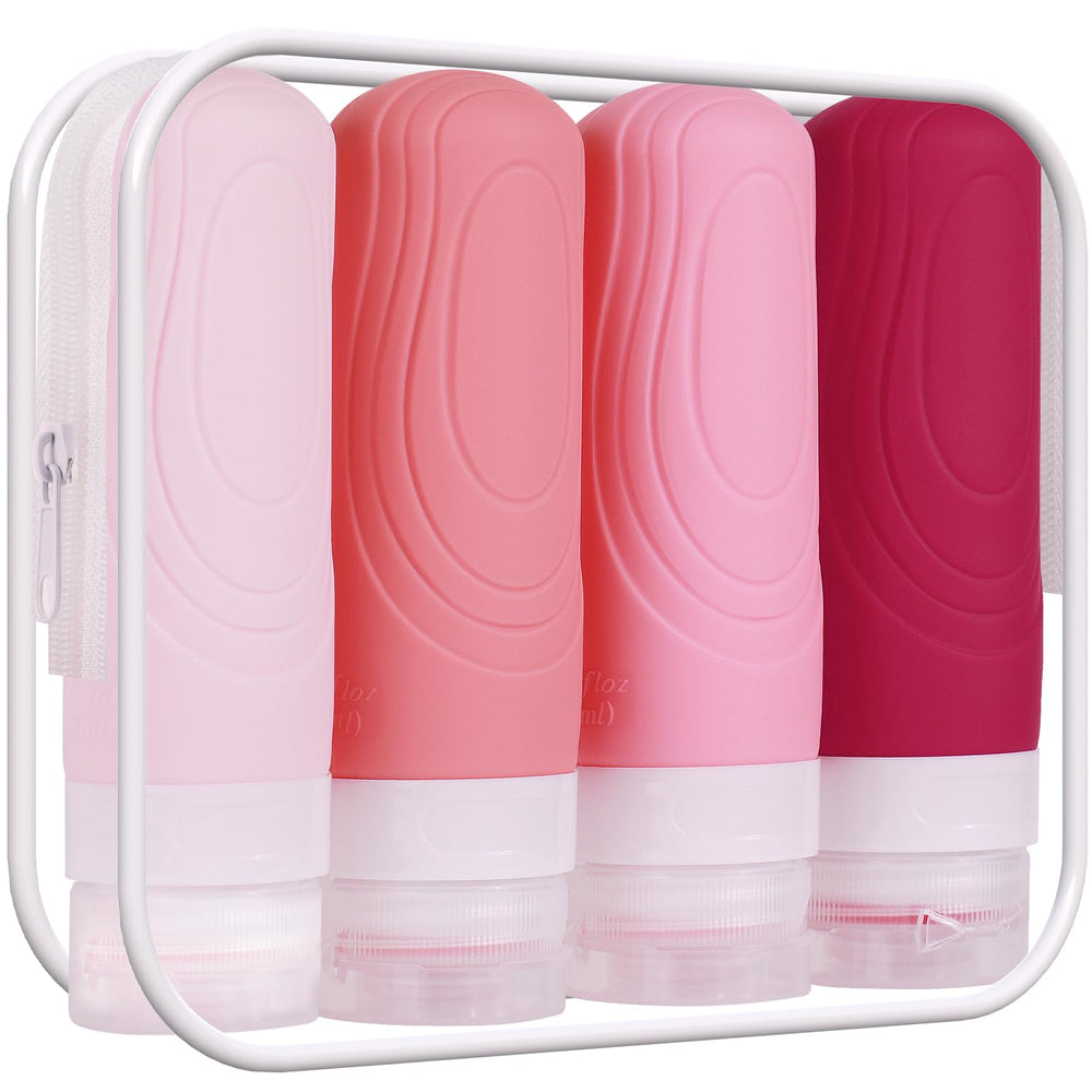 GLAMFIELDS botellas de viaje 3oz en silicona rosa, a prueba de fugas para maletas