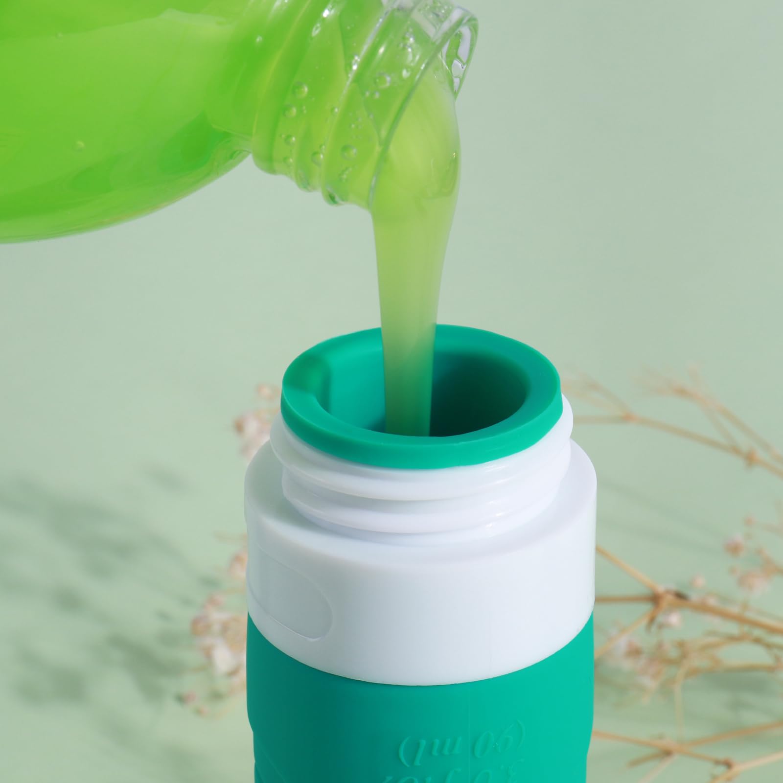 GLAMFIELDS: material libre de BPA, silicona segura para líquidos en viaje.