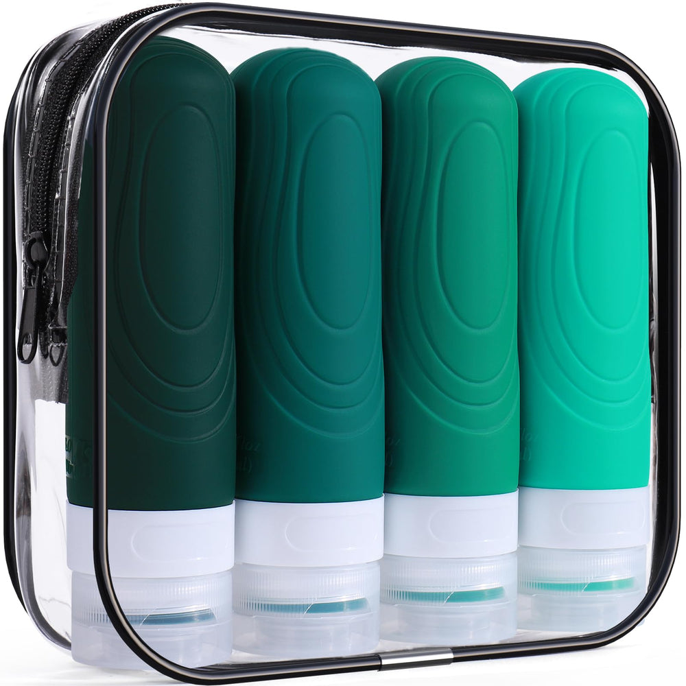 GLAMFIELDS: botellas de silicona 3oz para viaje, conjunto reutilizable y compacto.