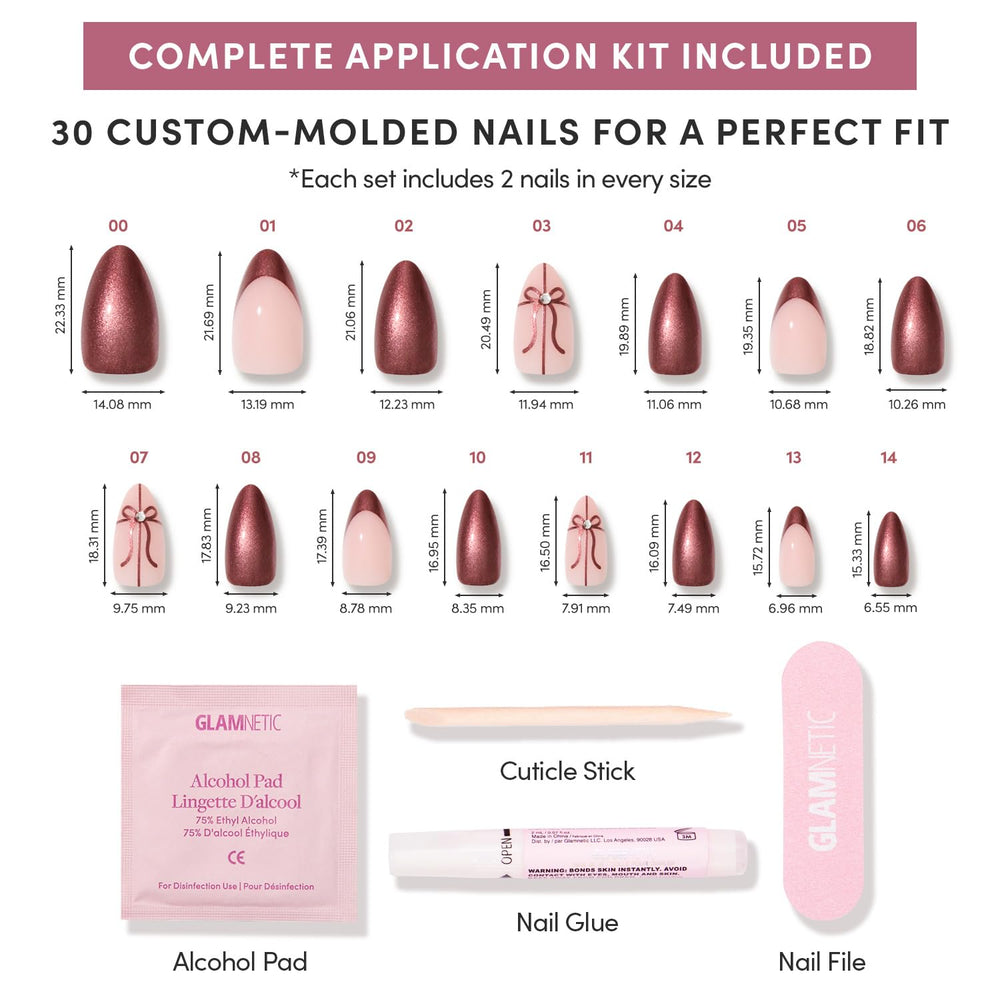 Glamnetic Uñas 30 piezas en 15 tallas para ajuste personalizado.