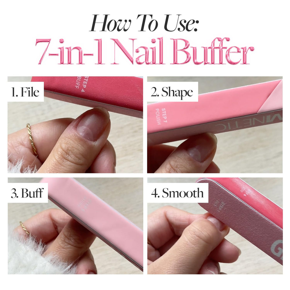 Glamnetic bloque buffer, material EVA y lija, seguridad para uñas naturales.
