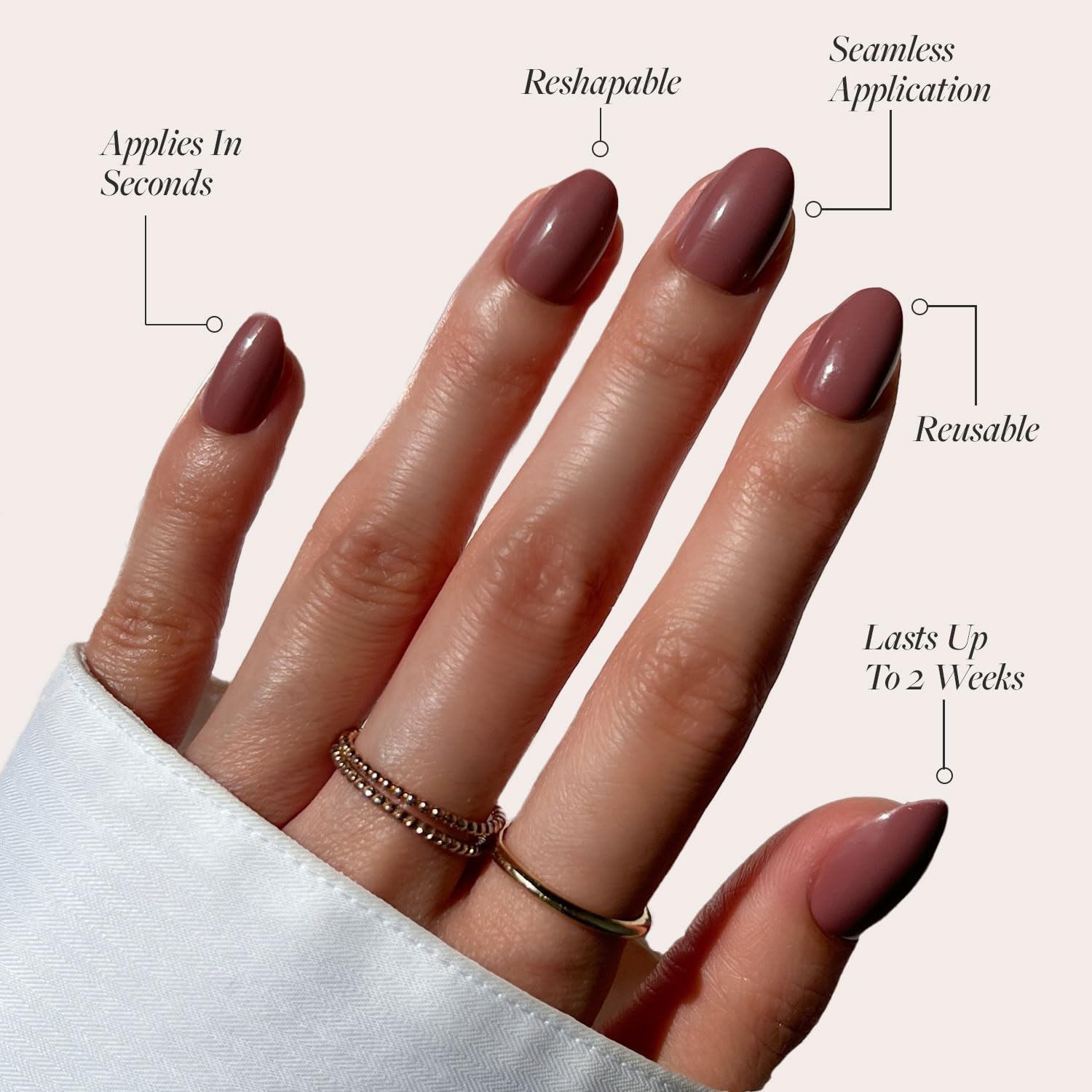 Glamnetic acabado opaco mauve con forma ovalada para un toque discreto y elegante.