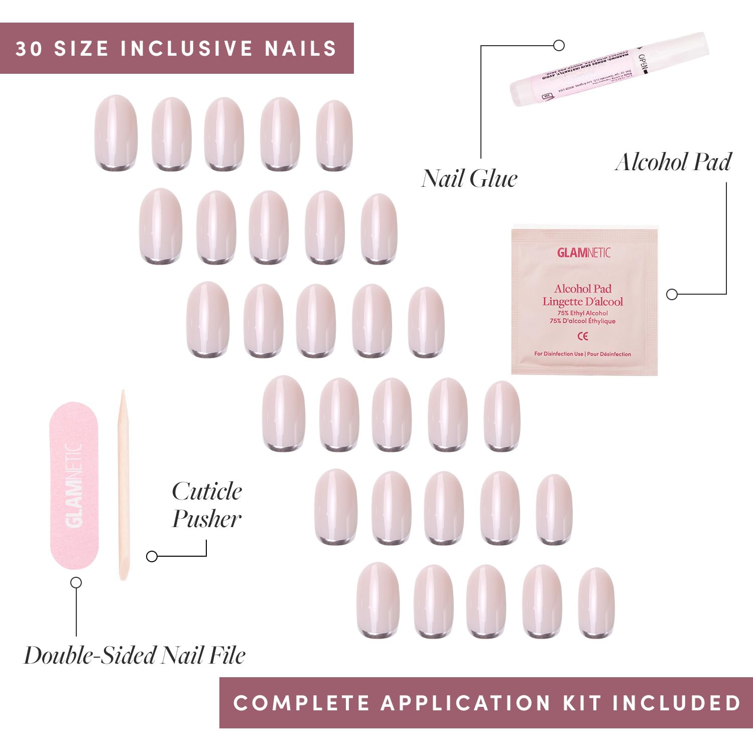 Caja de almacenamiento Glamnetic para uñas con 30 piezas y 12 tallas